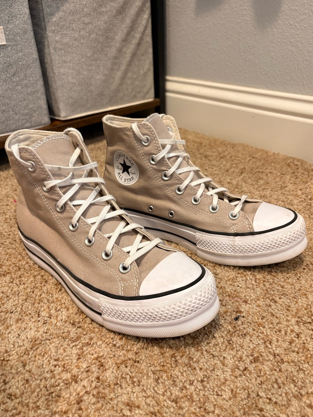 Converse High Top Platform Sneakers in Tan